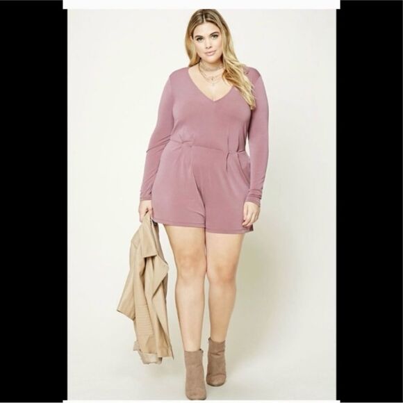 Forever 21 Romper | Long Sleeve, Plus Size, Mauve - Picture 5 of 13